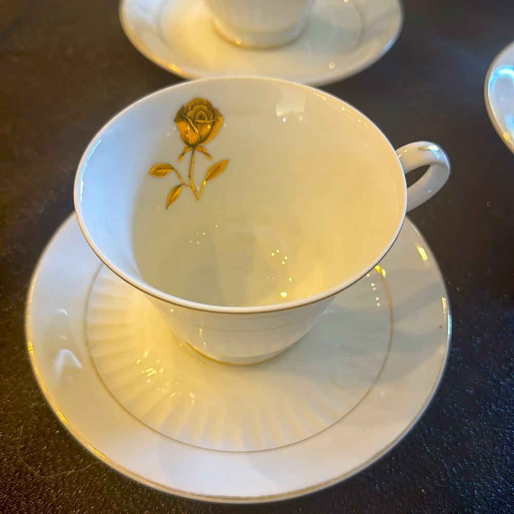 Japanese Gold Fine China Rose Tea Cups